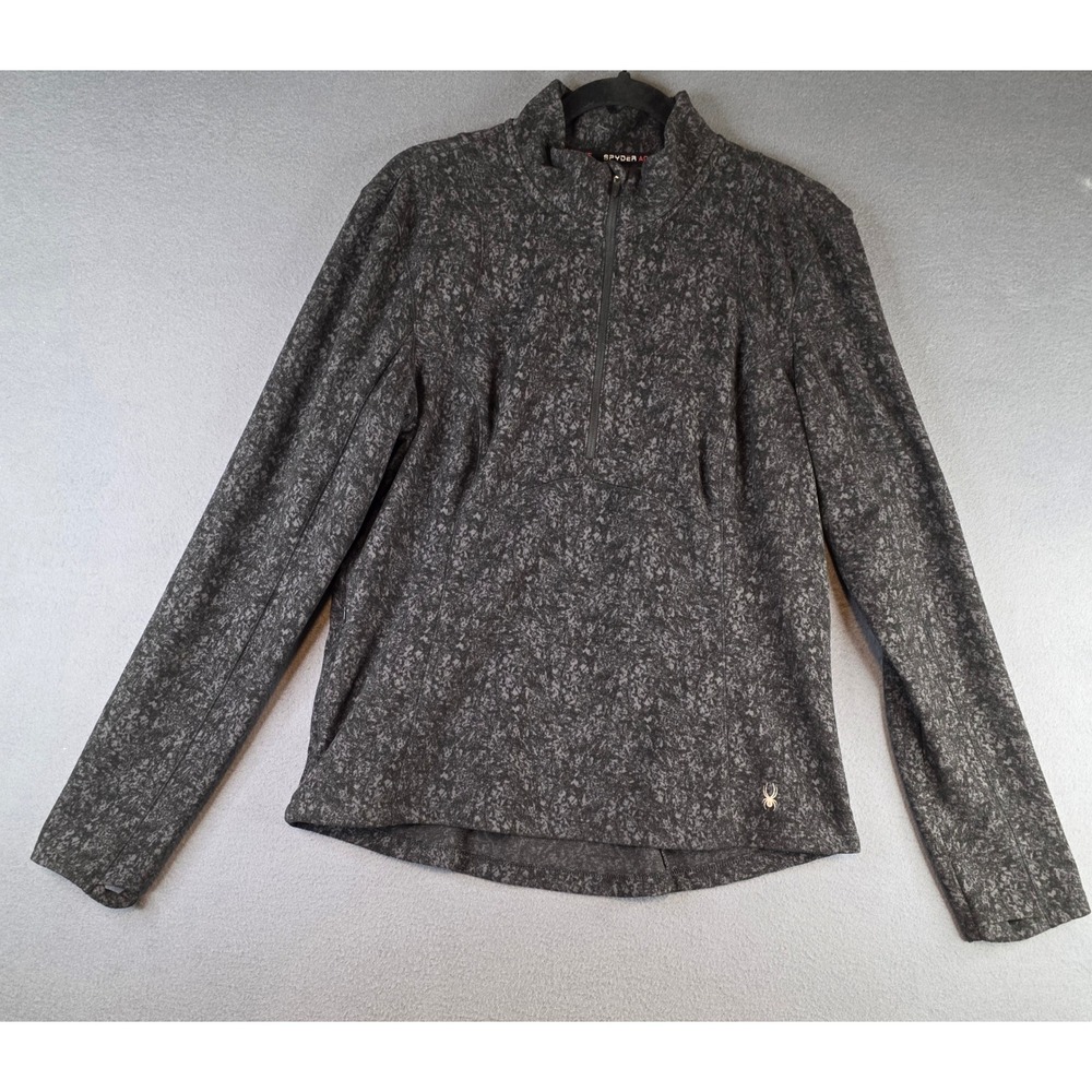 Spyder Pullover Women L Black‎ Gray Quarter Zip Thumbhole Activewear Mock Neck